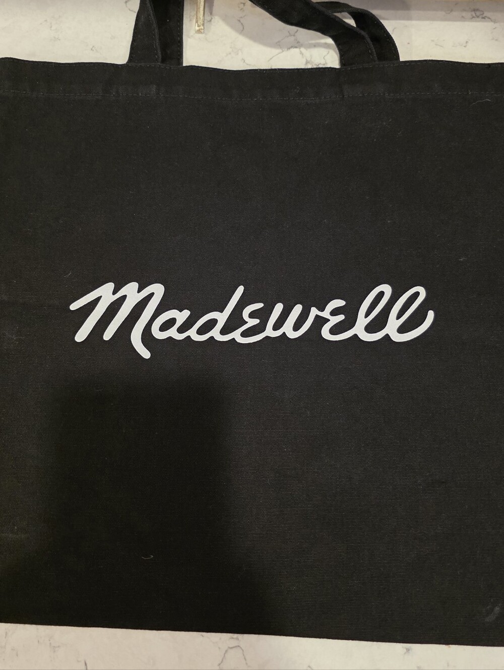 Madewell Black Tote with White Script Logo Bien Fait 15"x14"